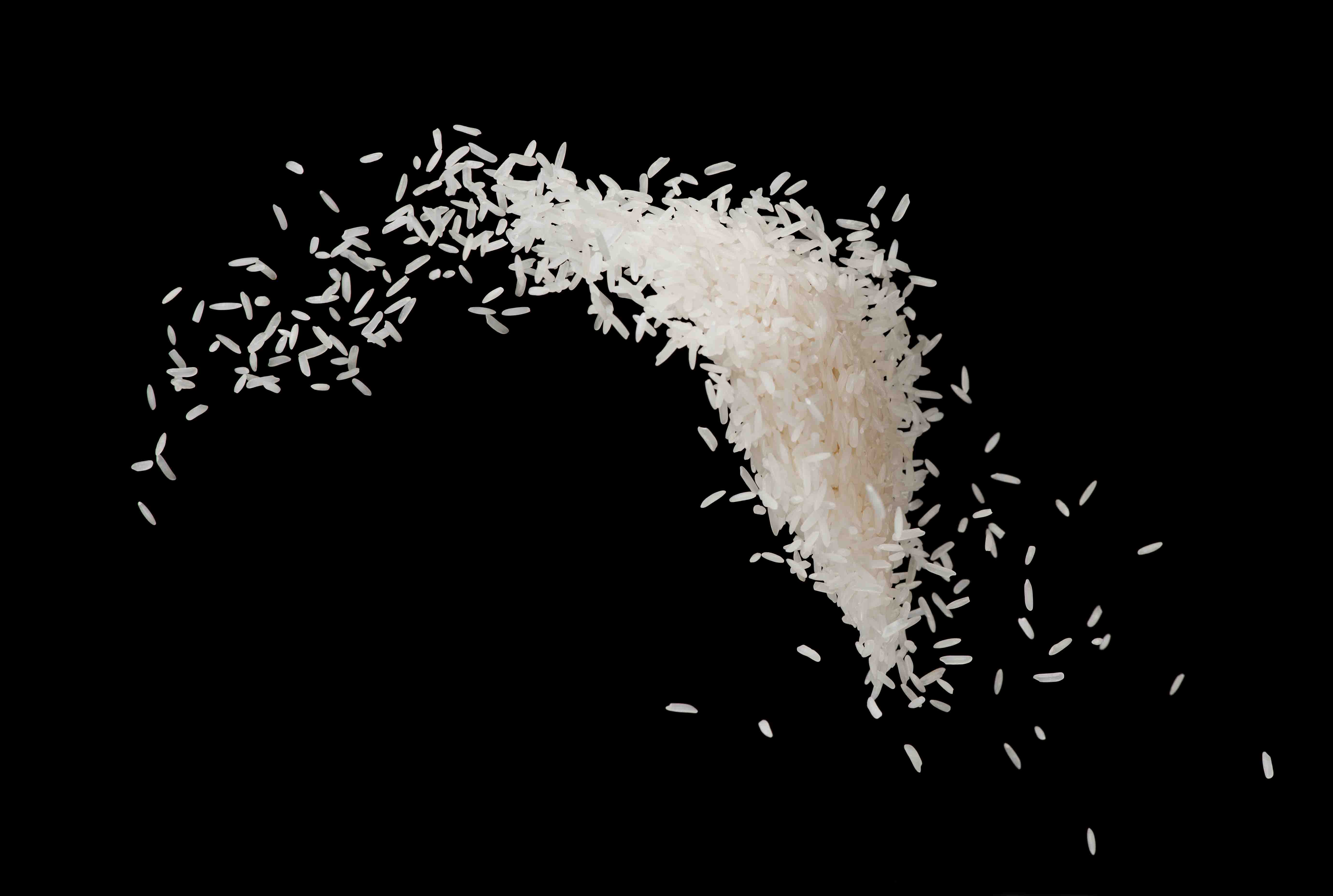 Stop motion white rice splash or explode flying in the air  isol