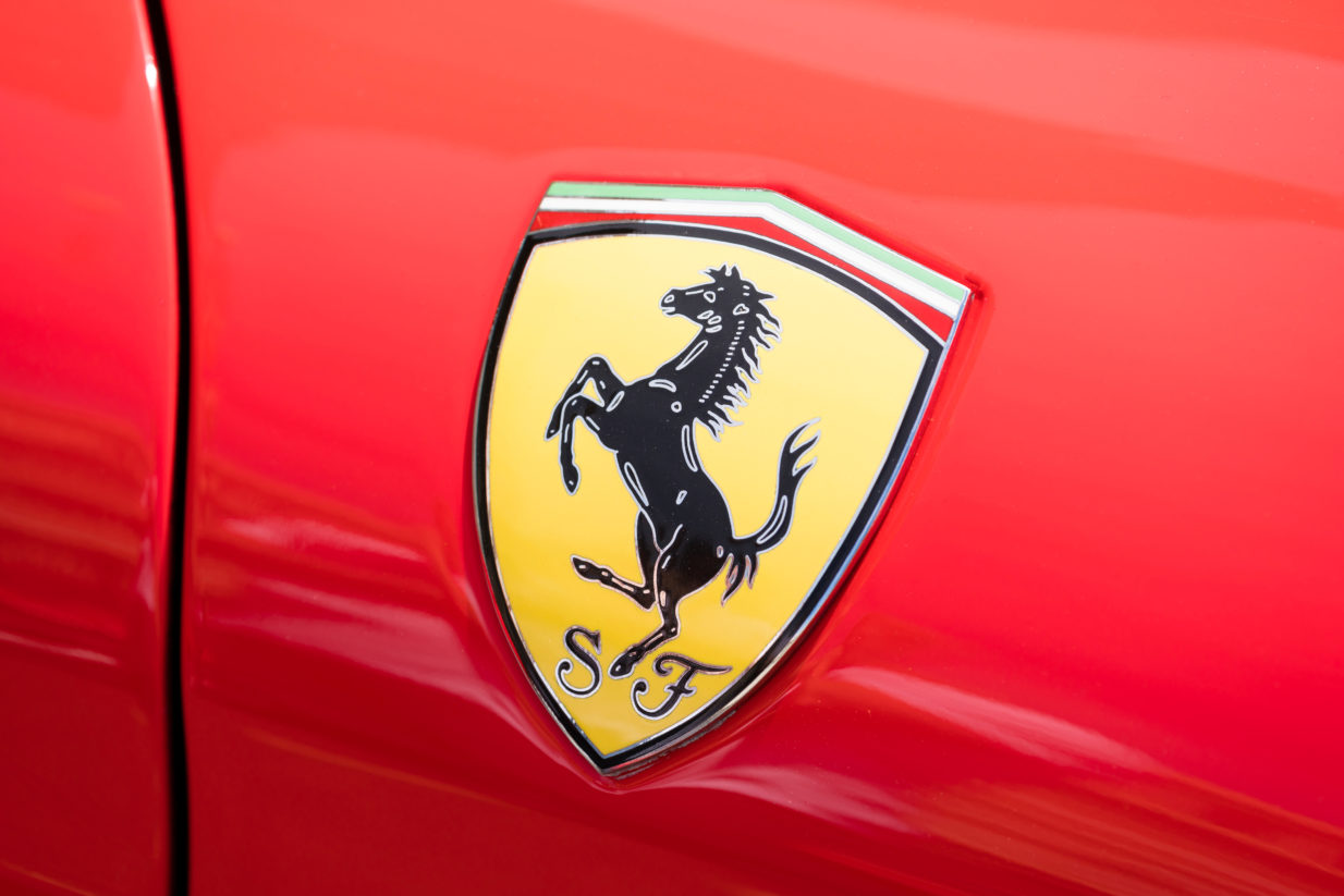Melbourne, Australia - Oct 23, 2015: Close-up view of the logo of a Ferrari on public display in a car show