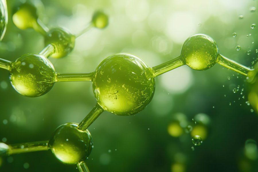 Abstract image of green molecules in a natural environment