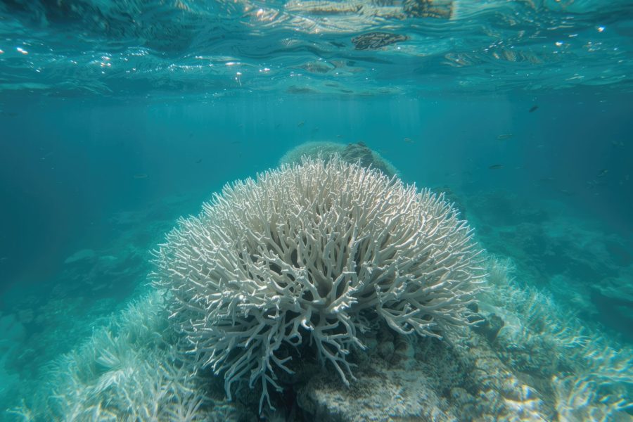 Hard reef system damaged by thermal stress from increased ocean temperatures, highlighting environmental concerns Hard reef system damaged by thermal stress from increased ocean temperatures, highlighting environmental concerns