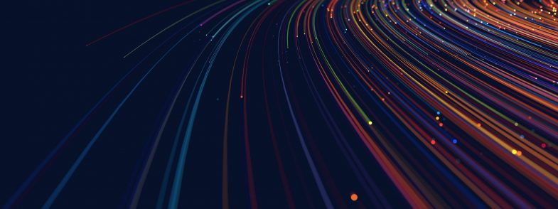 Abstract colorful circular lines on dark blue background Abstract colorful circular lines on dark blue background, copy negative space, radial moving flow glow, optical art, 3d illustration