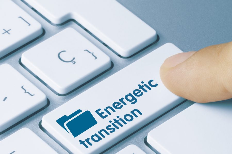 Energetic transition - Inscription on Blue Keyboard Key.