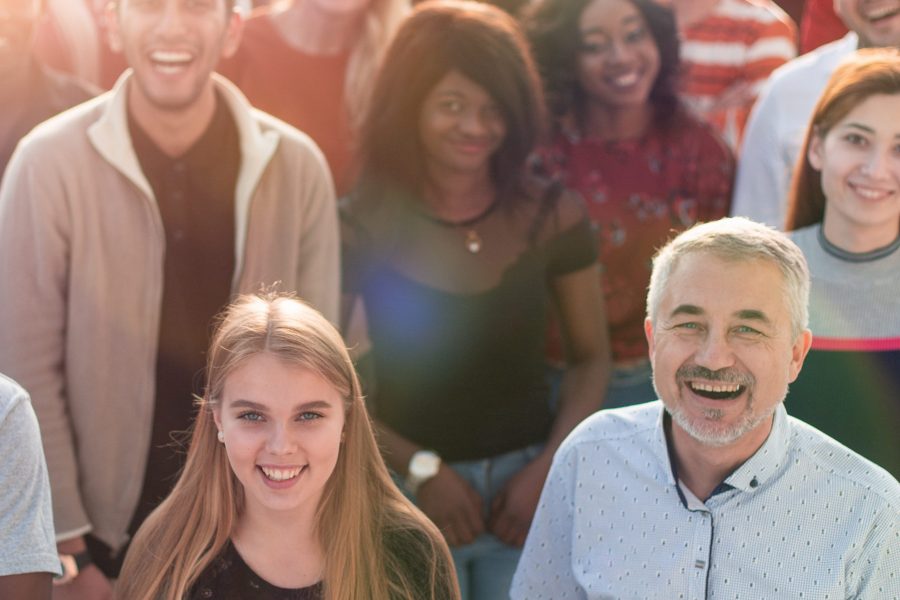 close up. multi ethnic group of different people standing together.