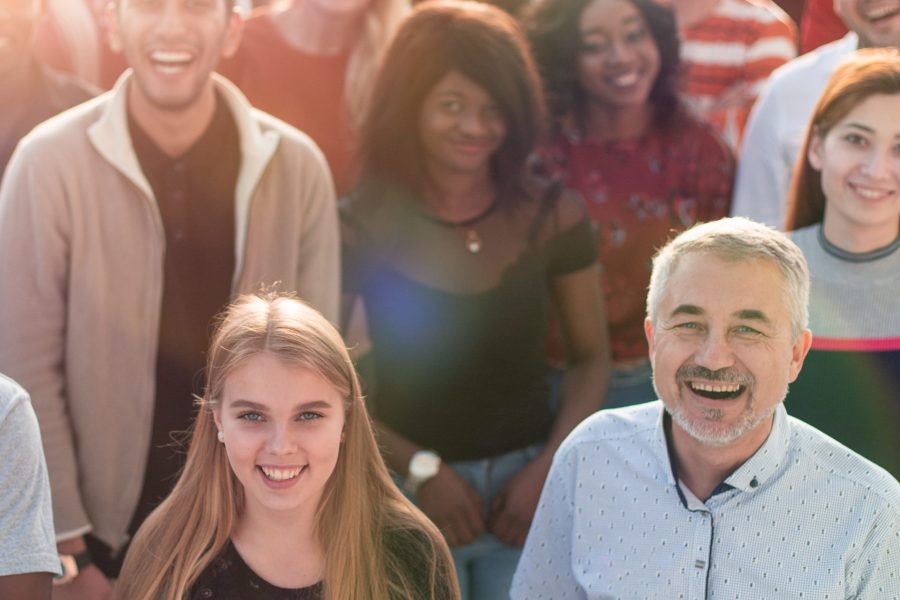 close up. multi ethnic group of different people standing together.