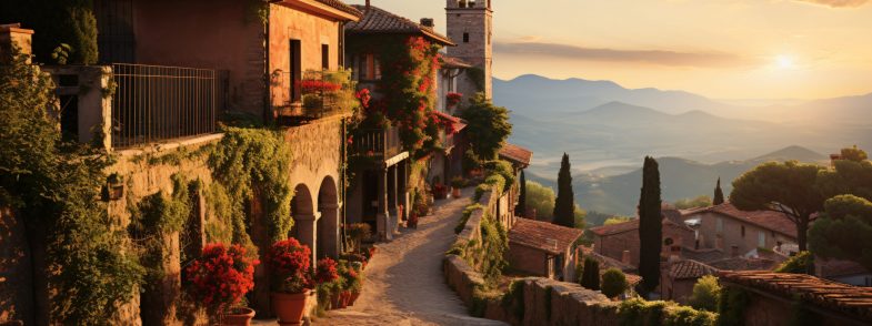romantic medieval village in sunset mood romantic medieval village in sunset mood