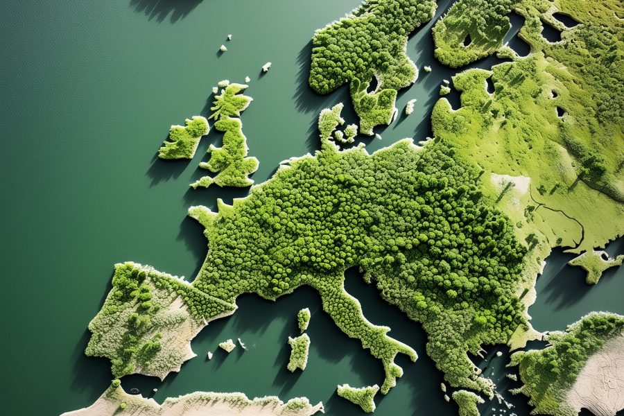 European green deal - Europe map continent made from grass and trees