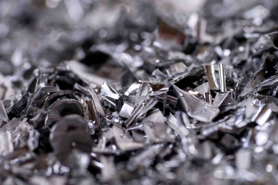 Metal shavings. Panoramic background of metallic chips. Processi