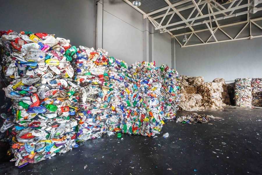 Plastic bales of rubbish at the waste treatment processing plant