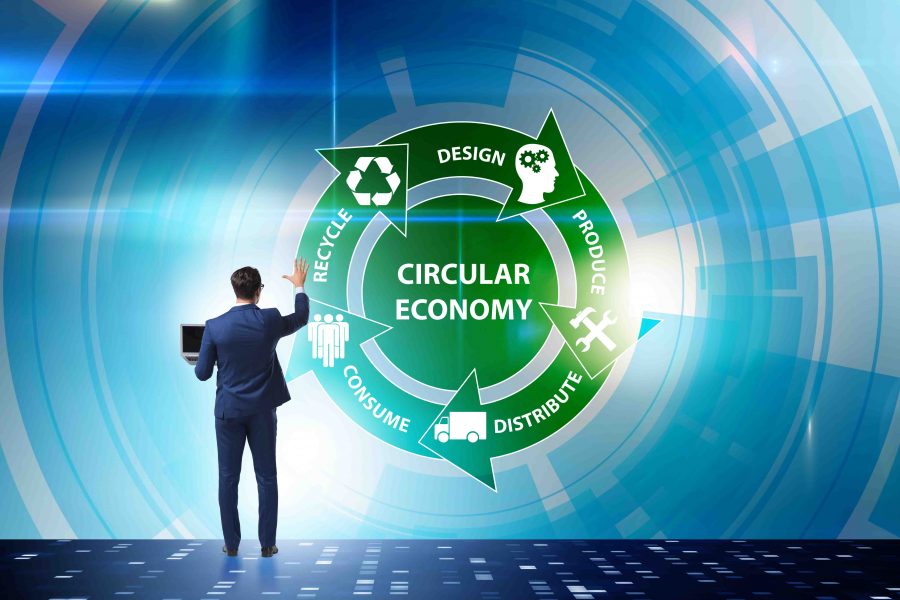 Concept of circular economy with businessman