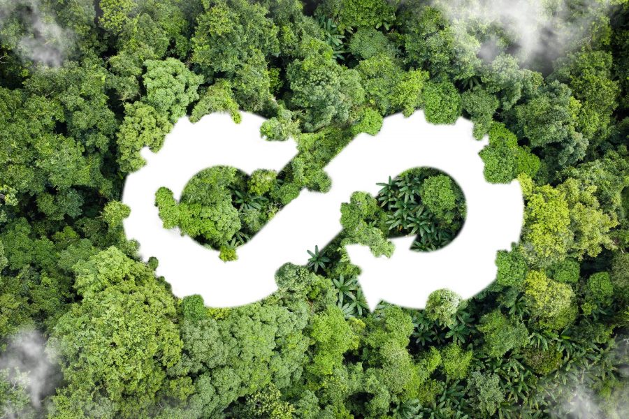 Circular economy icon. The concept of eternity, endless and unlimited, circular economy for future growth of business and environment sustainable on nature background.