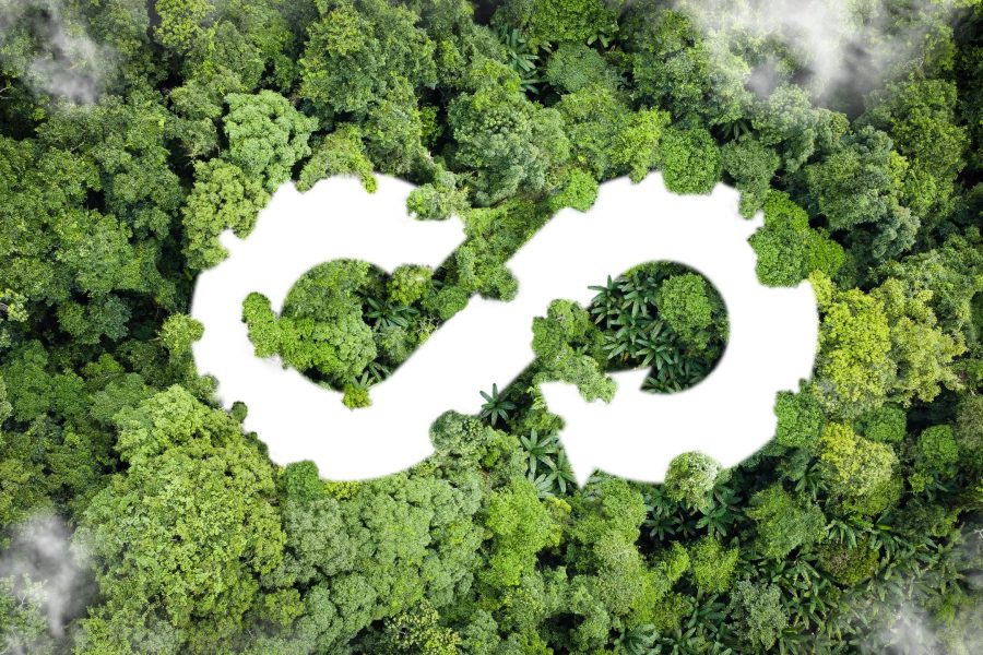 Circular economy icon. The concept of eternity, endless and unlimited, circular economy for future growth of business and environment sustainable on nature background.